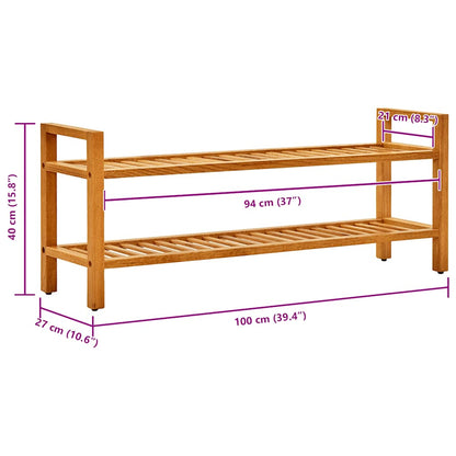 Shoe Rack with 2 Shelves 100x27x40 cm Solid Oak Wood