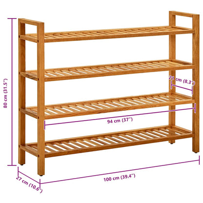 Shoe Rack with 4 Shelves 100x27x80 cm Solid Oak Wood