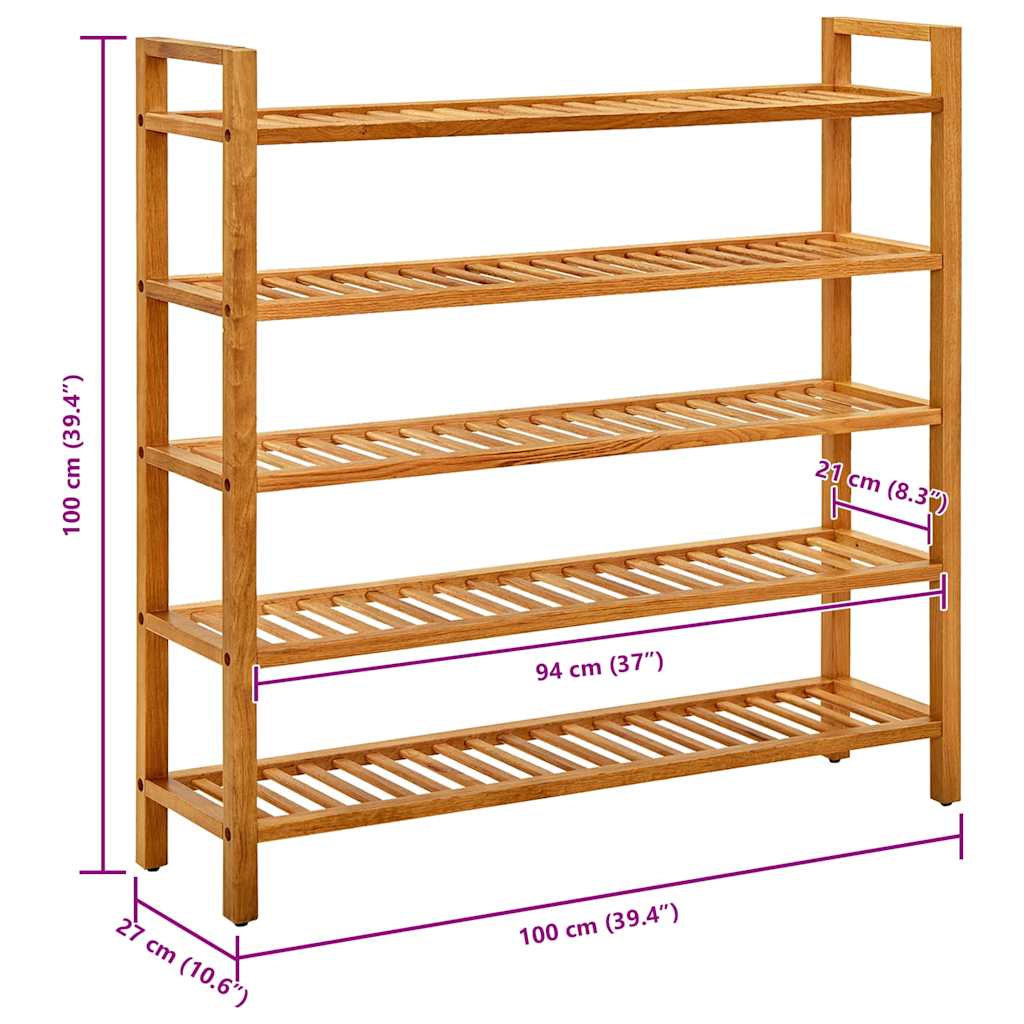 331751 vidaXL Shoe Rack with 5 Shelves 100x27x100 cm Solid Oak Wood