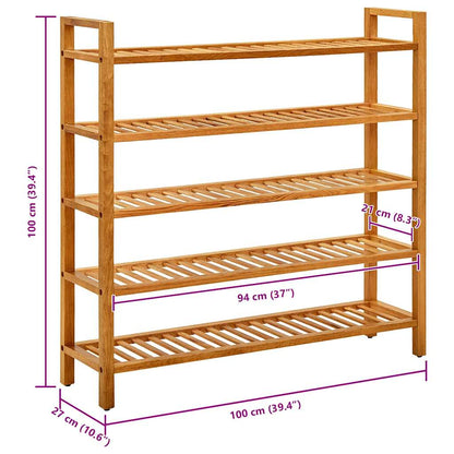 331751 vidaXL Shoe Rack with 5 Shelves 100x27x100 cm Solid Oak Wood