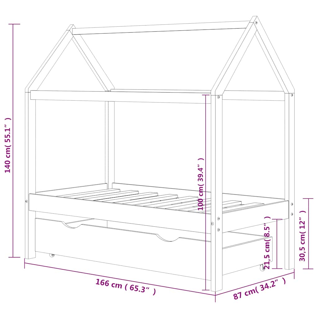Kids Bed Frame with a Drawer Solid Pine Wood 80x160 cm
