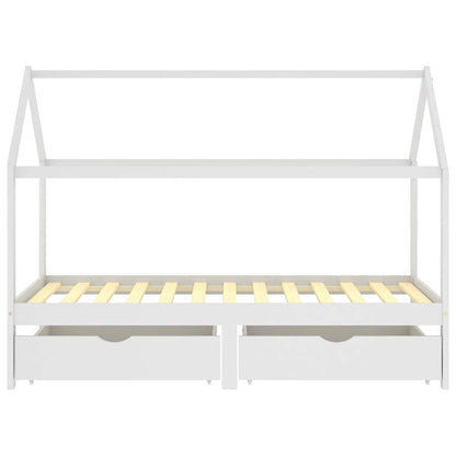 Kids Bed Frame with Drawers White Solid Pine Wood 90x200 cm