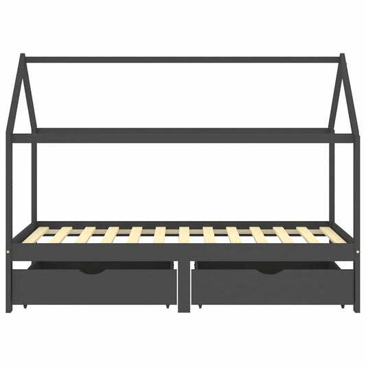 Kids Bed Frame with Drawers Dark Grey Solid Pine Wood 90x200cm