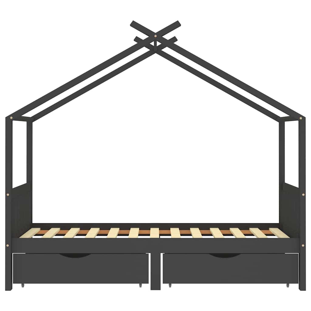 Kids Bed Frame with Drawers Dark Grey Solid Pine Wood 90x200cm