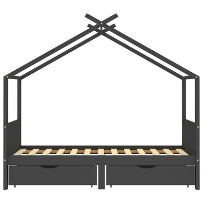 Kids Bed Frame with Drawers Dark Grey Solid Pine Wood 90x200cm