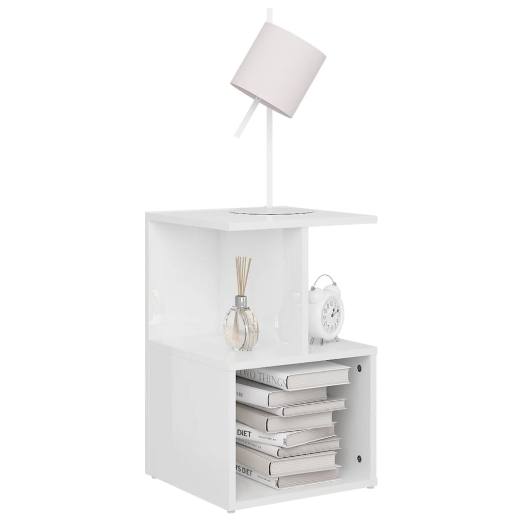 806358 vidaXL Bedside Cabinet High Gloss White 35x35x55 cm Engineered Wood