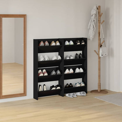 Wall Shoe Cabinet | Set of 4 | Black | Engineered Wood | Medium