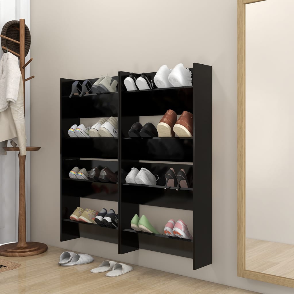 Wall Shoe Cabinet | Set of 4 | Black | Engineered Wood | Medium
