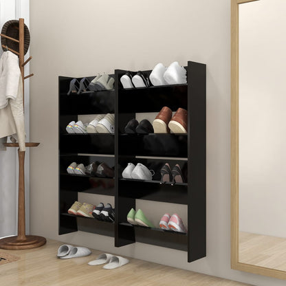 Wall Shoe Cabinet | Set of 4 | Black | Engineered Wood | Medium