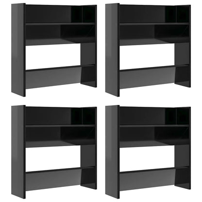 Wall Shoe Cabinets 4 pcs High Gloss Black 60x18x60 cm Engineered Wood