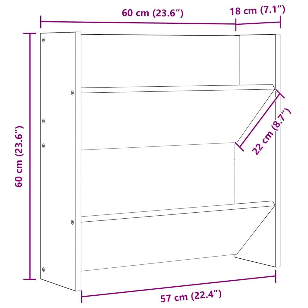 Wall Shoe Cabinet High Gloss Grey 60x18x60 cm Engineered Wood