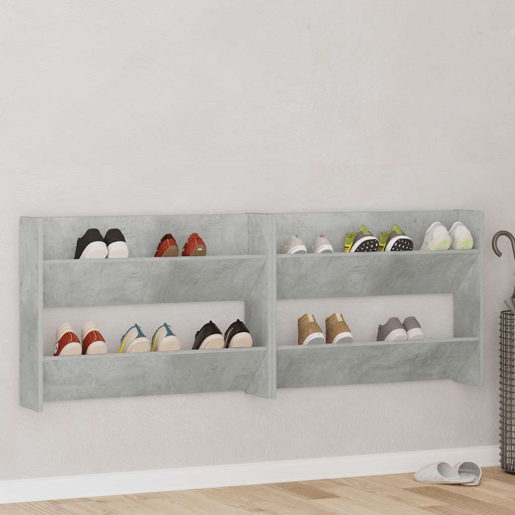 Wall Shoe Cabinets 2 pcs Concrete Grey 80x18x60 cm Engineered Wood