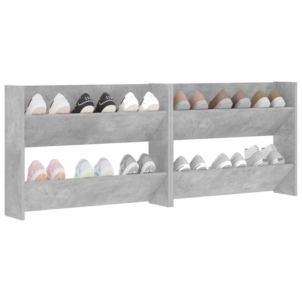 Wall Shoe Cabinets 2 pcs Concrete Grey 80x18x60 cm Engineered Wood