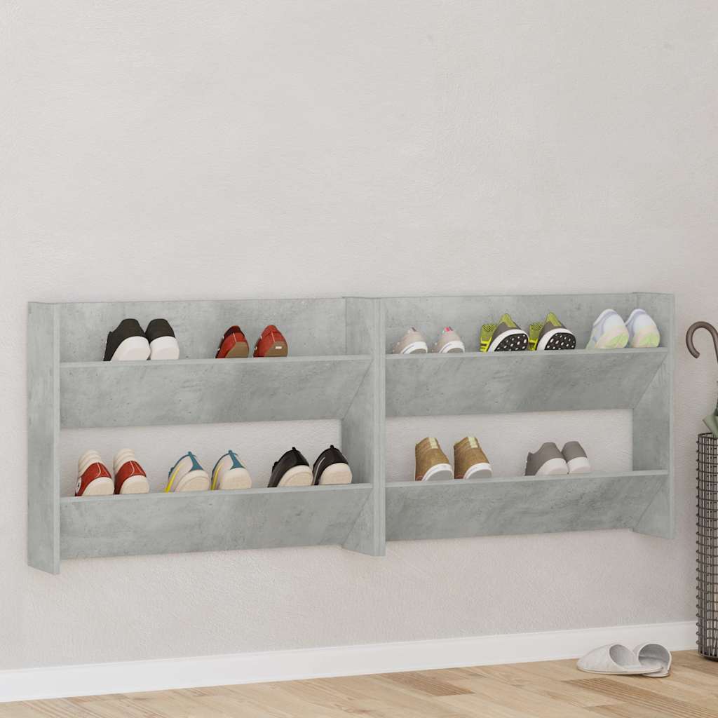 Wall Shoe Cabinets 2 pcs Concrete Grey 80x18x60 cm Engineered Wood