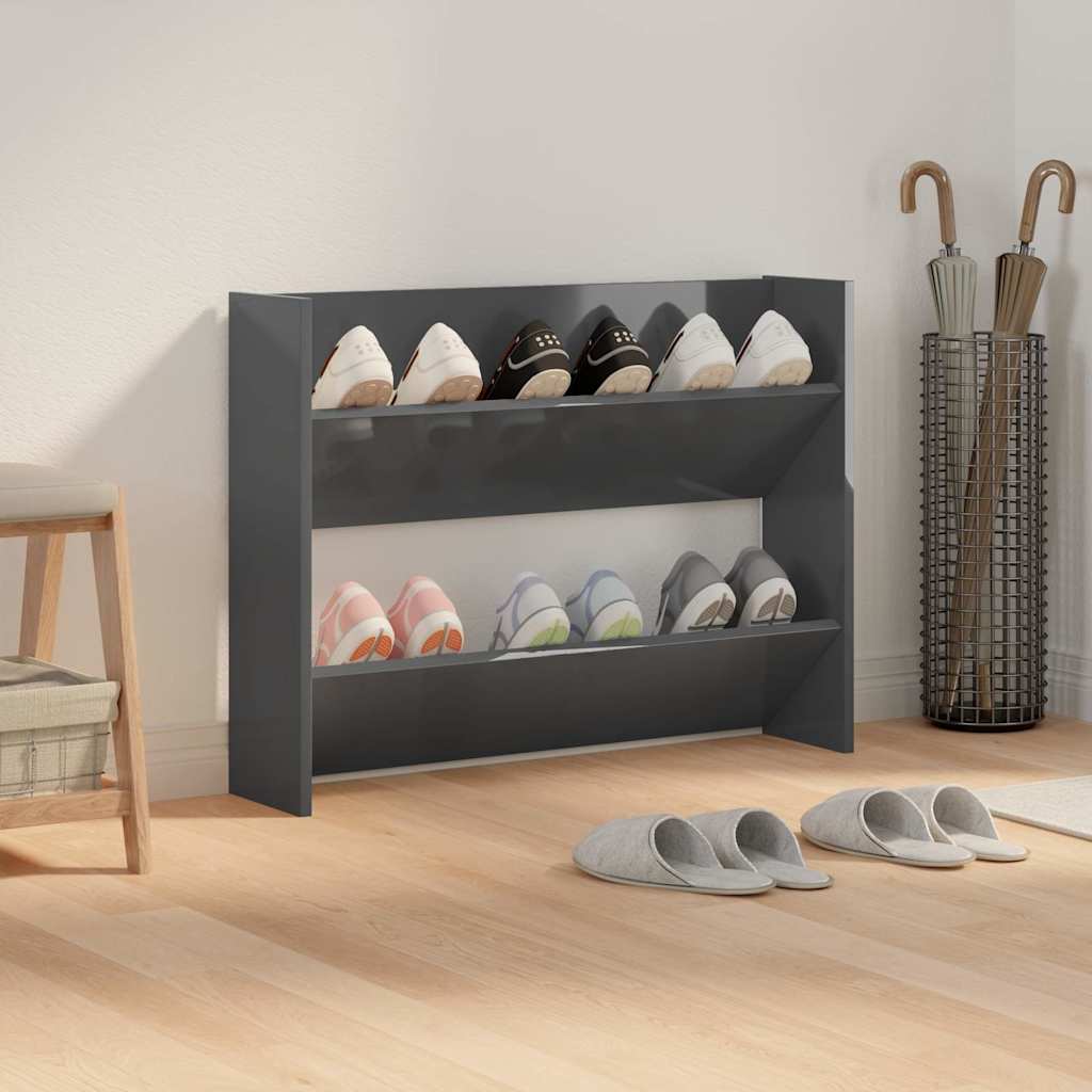 Wall Shoe Cabinet High Gloss Grey 80x18x60 cm Engineered Wood