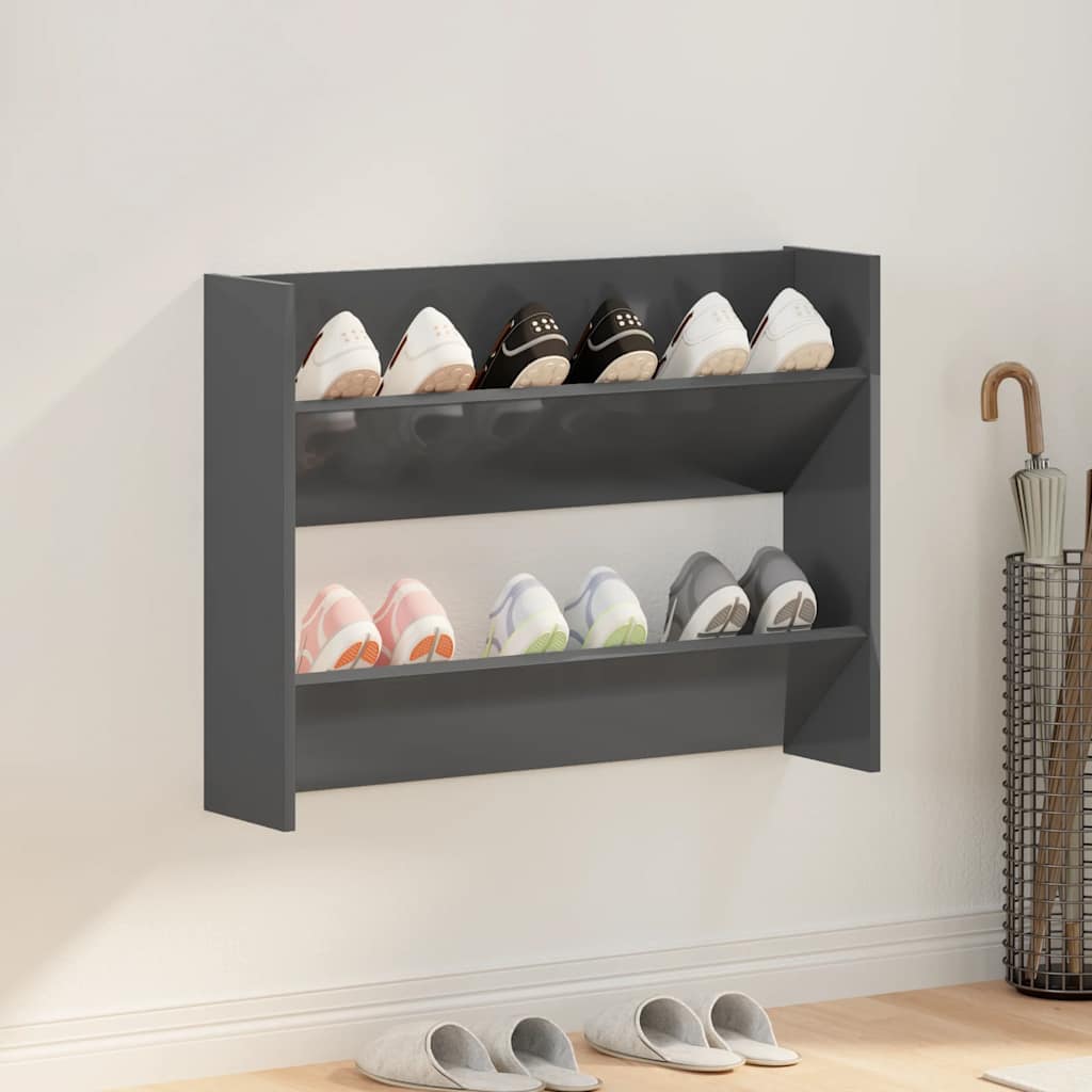 Wall Shoe Cabinet High Gloss Grey 80x18x60 cm Engineered Wood