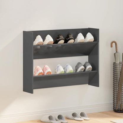 Wall Shoe Cabinet High Gloss Grey 80x18x60 cm Engineered Wood