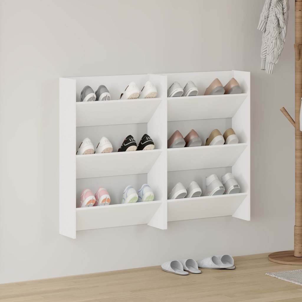 Wall Shoe Cabinets 2 pcs White 60x18x90 cm Engineered Wood