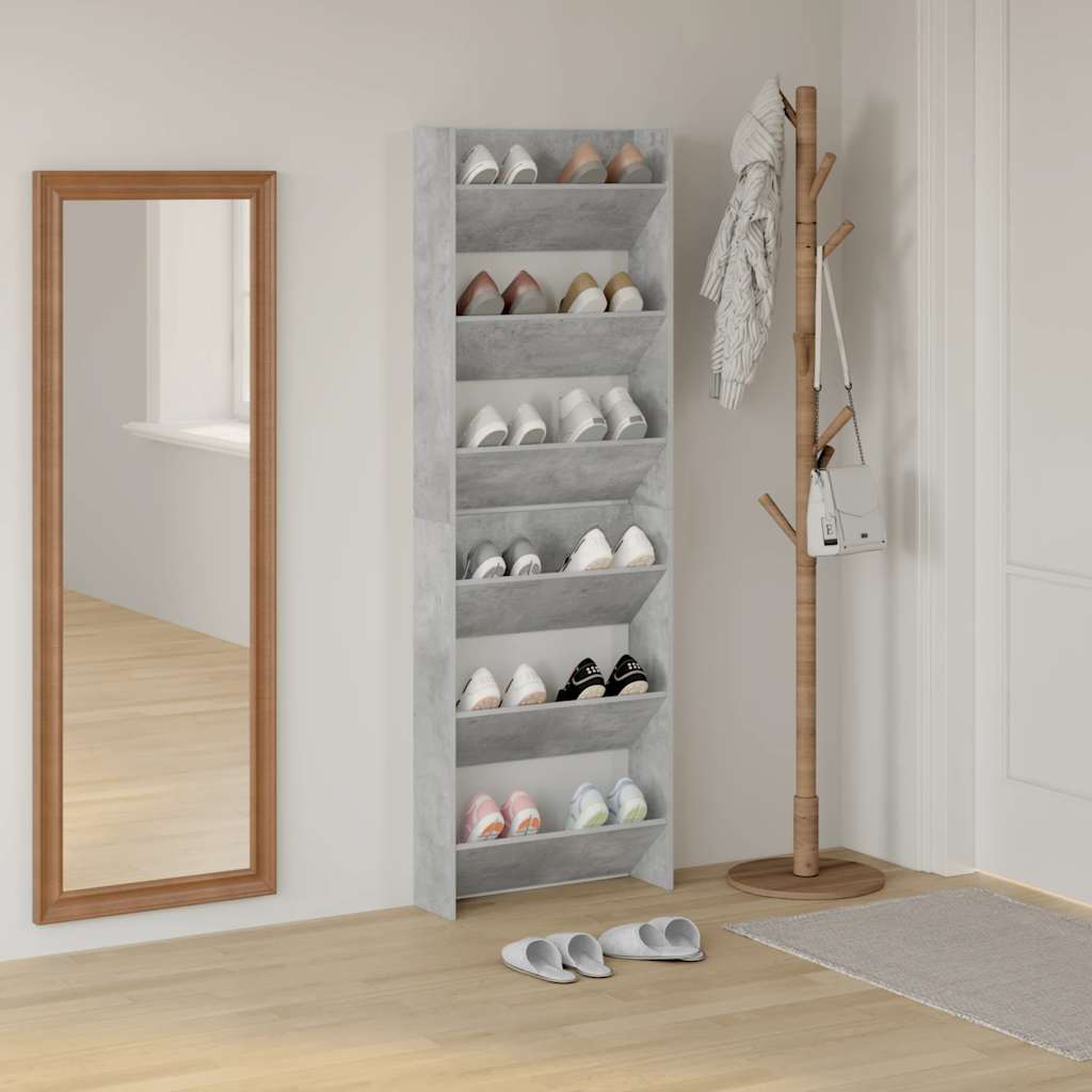 Wall Shoe Cabinets 2 pcs  Concrete Grey 60x18x90 cm Engineered Wood