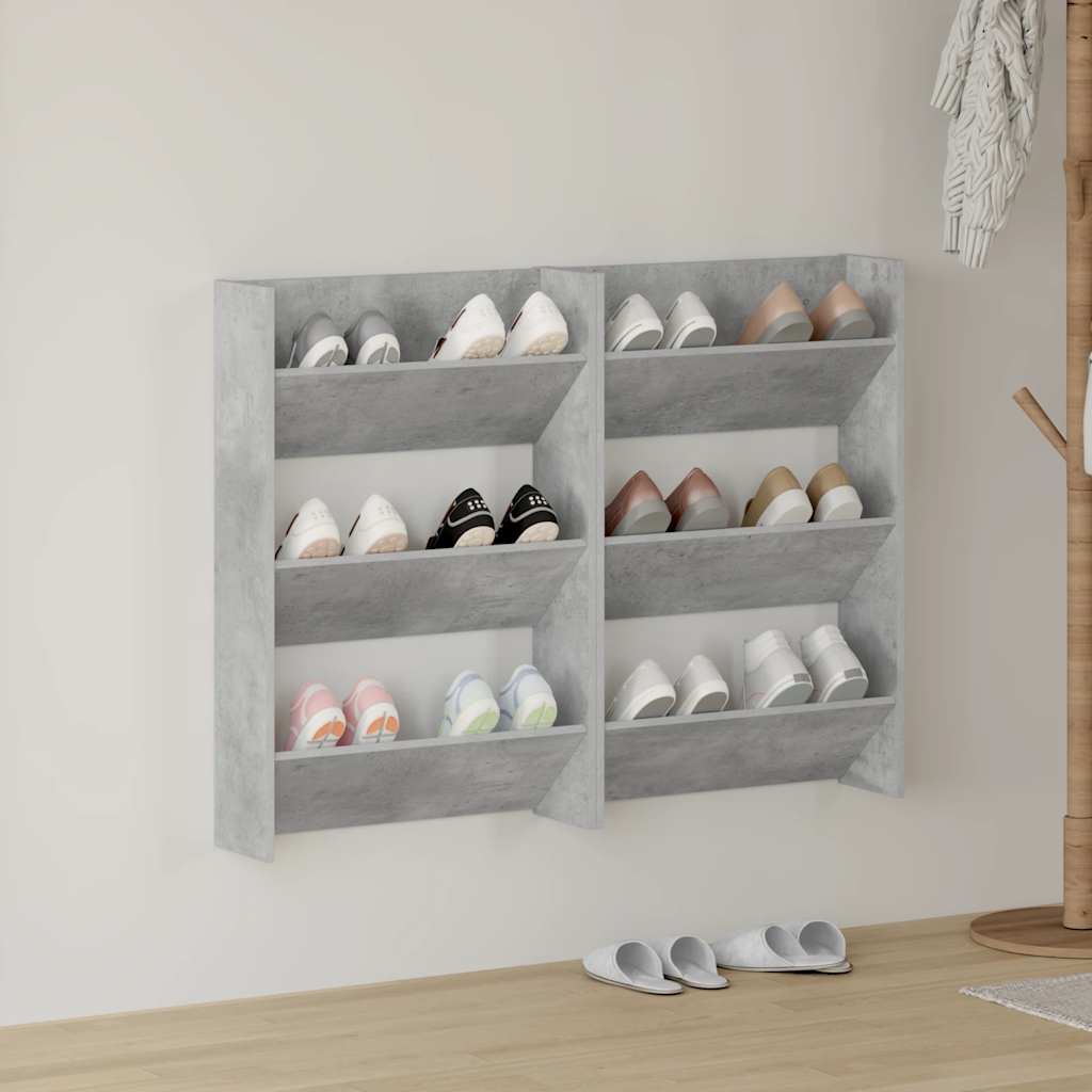 Wall Shoe Cabinets 2 pcs  Concrete Grey 60x18x90 cm Engineered Wood