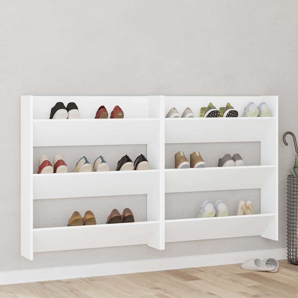 Wall Shoe Cabinets 2 pcs  White 80x18x90 cm Engineered Wood
