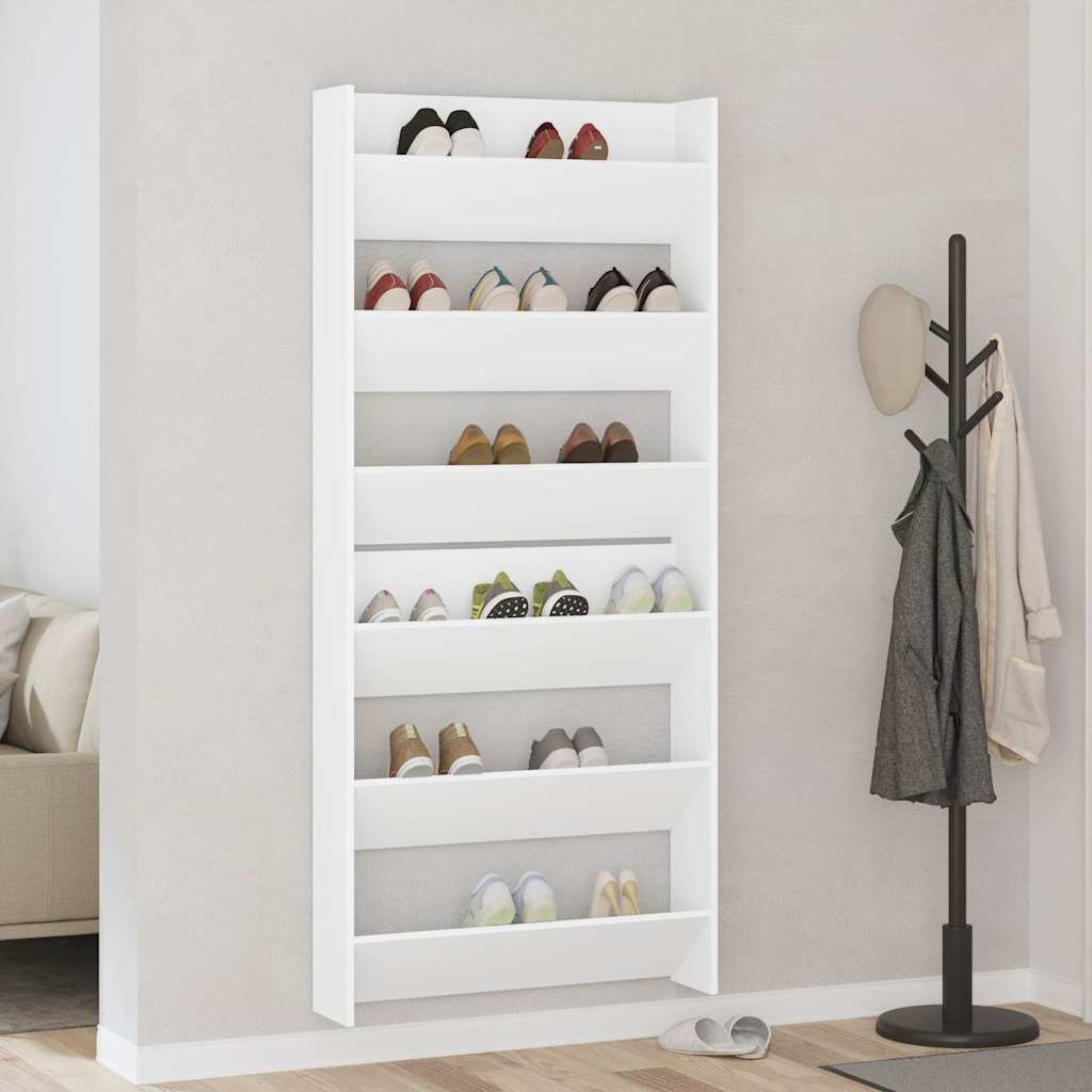 Wall Shoe Cabinets 2 pcs  White 80x18x90 cm Engineered Wood