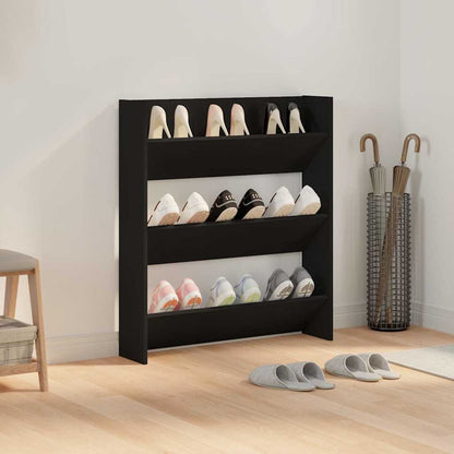 Wall Shoe Cabinet Black 80x18x90 cm Engineered Wood