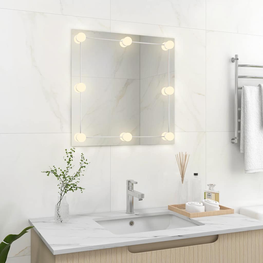 3078638 vidaXL Wall Mirror with LED Lights Square Glass (245700+335864)