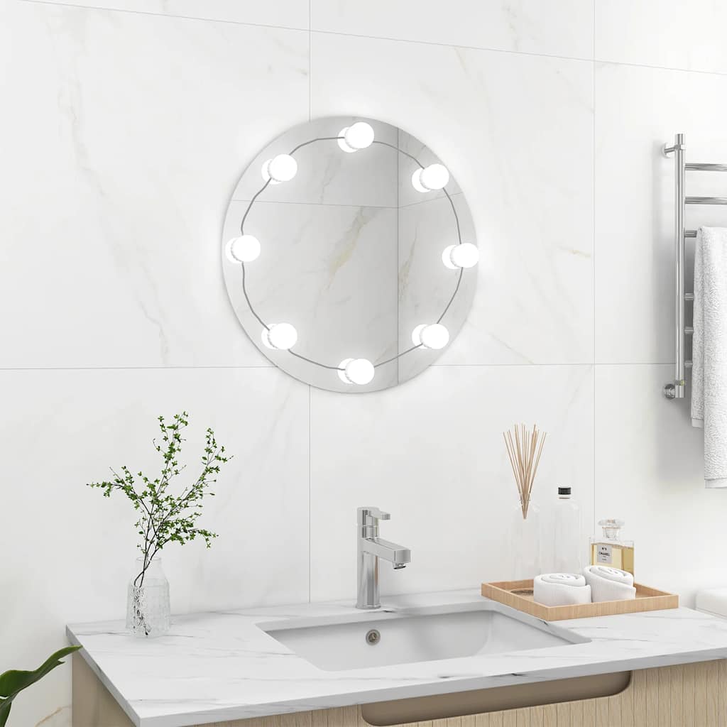 3078639 vidaXL Wall Mirror with LED Lights Round Glass (245702+335864)