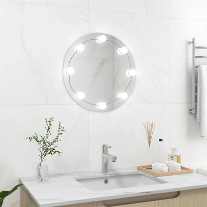 3078639 vidaXL Wall Mirror with LED Lights Round Glass (245702+335864)