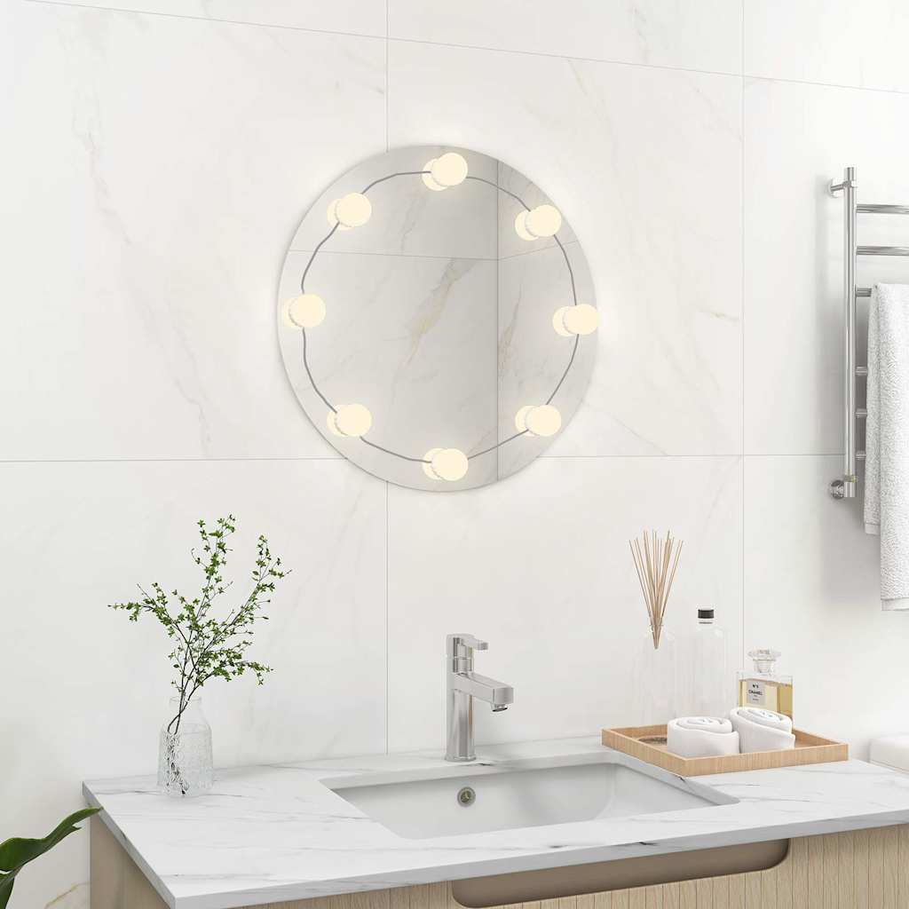 3078639 vidaXL Wall Mirror with LED Lights Round Glass (245702+335864)