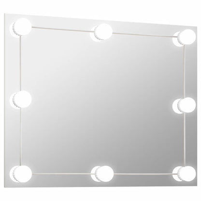 Wall Frameless Mirror with LED Lights Rectangular Glass