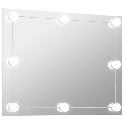 Wall Frameless Mirror with LED Lights Rectangular Glass