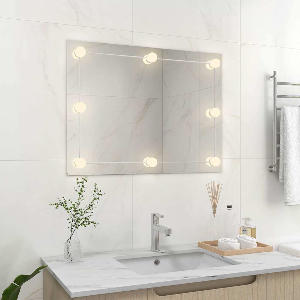 Wall Frameless Mirror with LED Lights Rectangular Glass