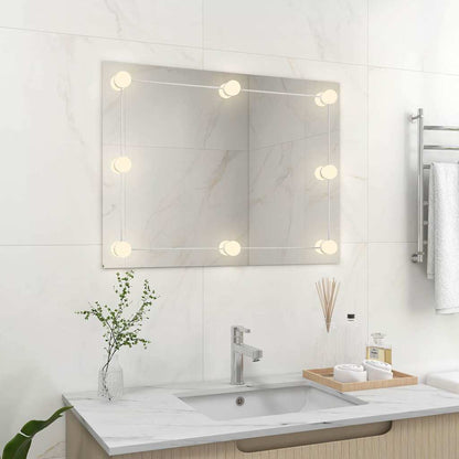 Wall Frameless Mirror with LED Lights Rectangular Glass