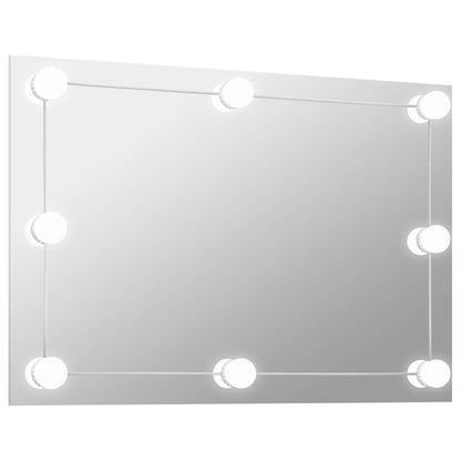 Wall Frameless Mirror with LED Lights Rectangular Glass