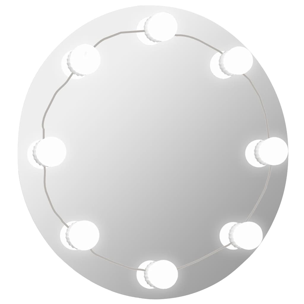 Wall Frameless Mirror with LED Lights Round Glass