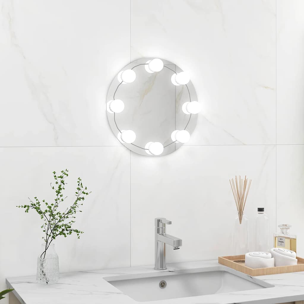 Wall Frameless Mirror with LED Lights Round Glass