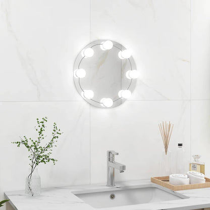 Wall Frameless Mirror with LED Lights Round Glass
