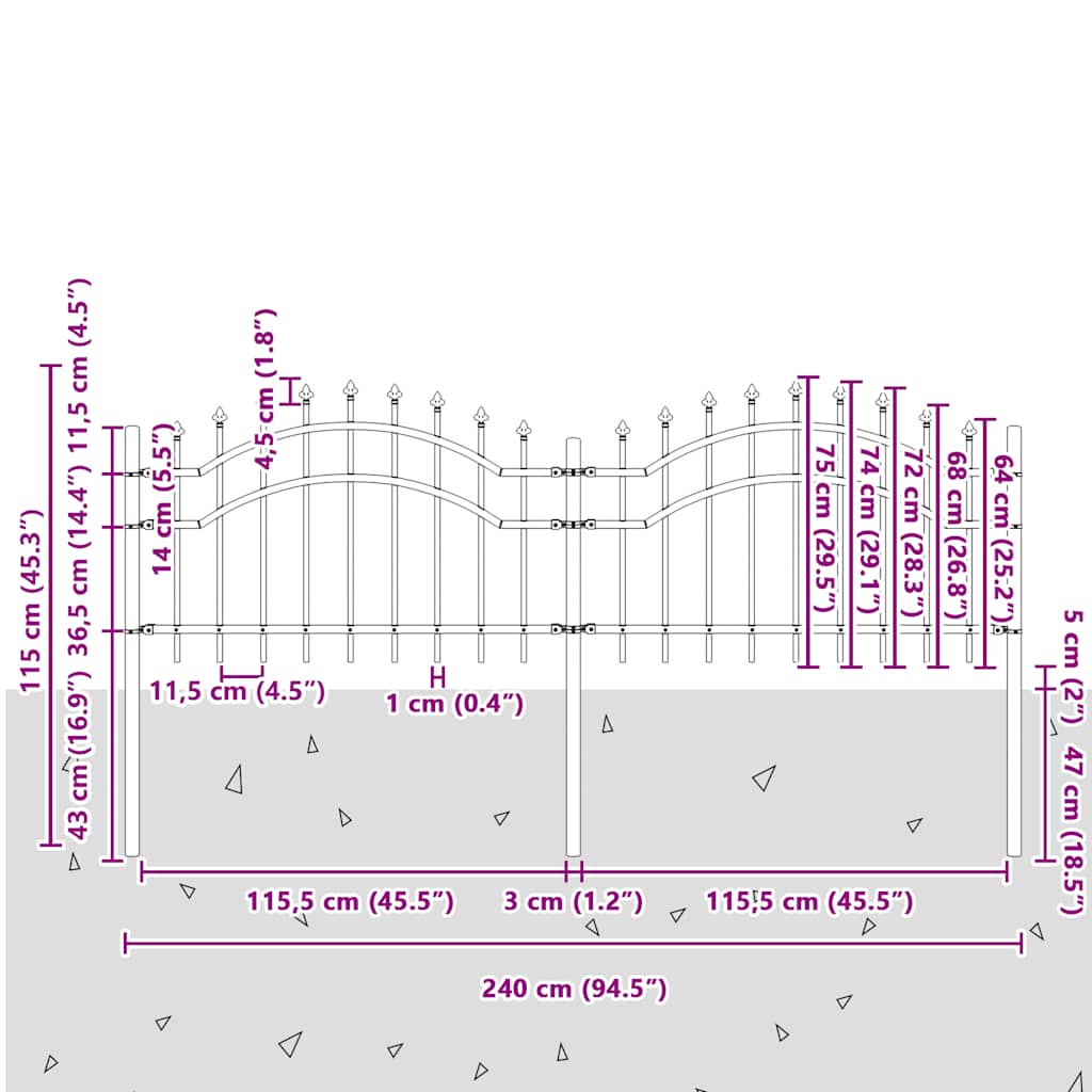 Garden Fence Woerden with Spear Top Black 240x75 cm Steel