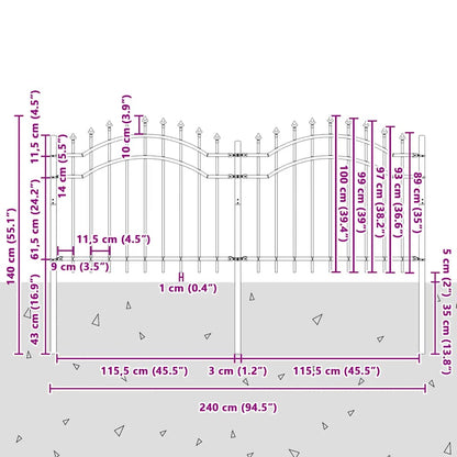 Garden Fence Woerden with Spear Top Black 240x100 cm Steel