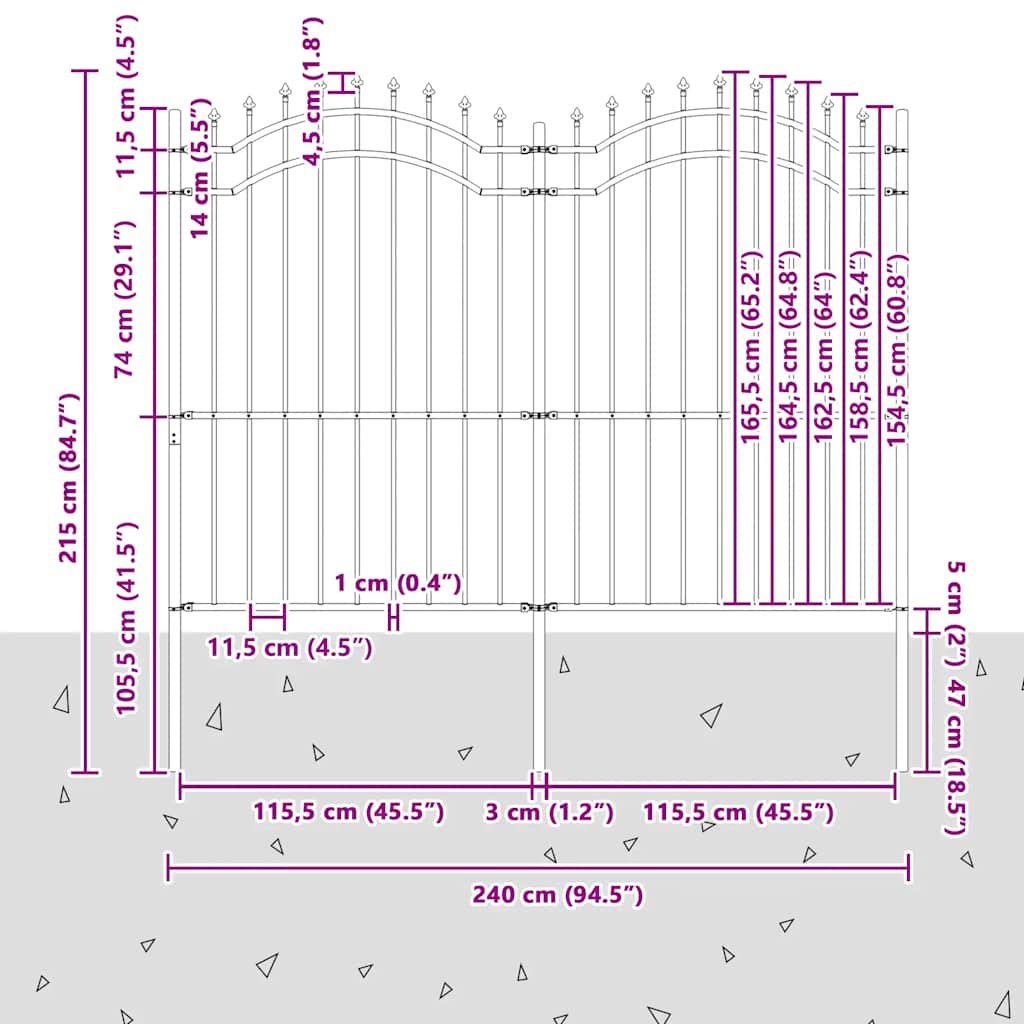 Garden Fence Woerden with Spear Top Black 240x175 cm Steel