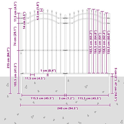 Garden Fence Woerden with Spear Top Black 240x175 cm Steel