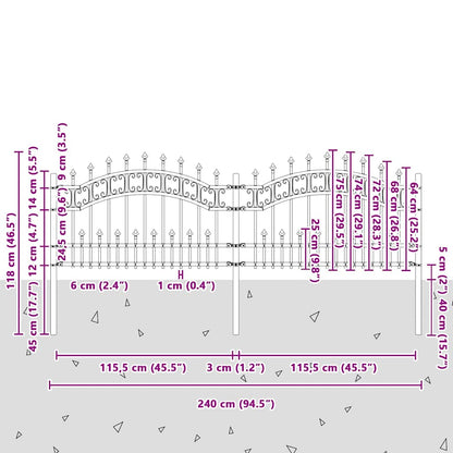 Garden Fence KAMPEN with Spear Top Black 240x75 cm Steel