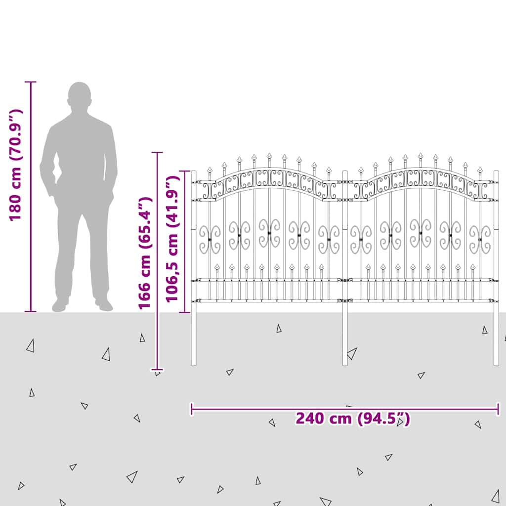 Garden Fence Kampen with Spear Top Black 240x125 cm Steel