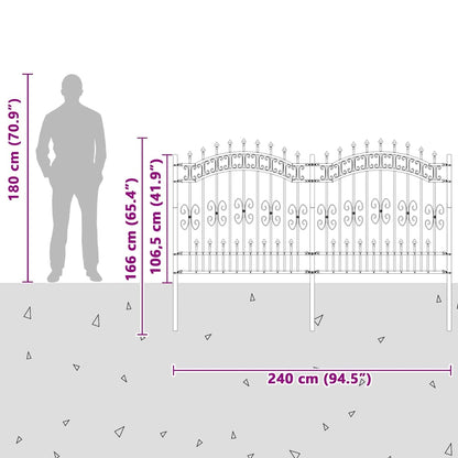 Garden Fence Kampen with Spear Top Black 240x125 cm Steel