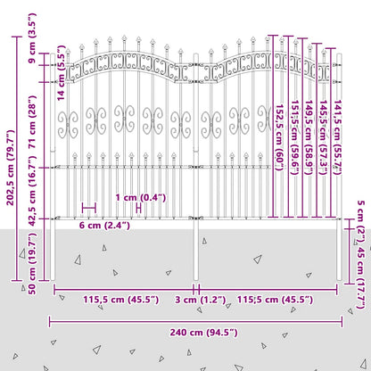 Garden Fence KAMPEN with Spear Top Black 240x150 cm Steel
