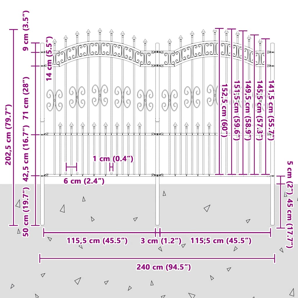 Garden Fence Kampen with Spear Top Black 240x150 cm Steel