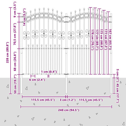 Garden Fence KAMPEN with Spear Top Black 240x175cm Steel