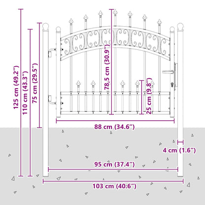 Fence Gate KAMPEN with Spear Top Black 103x75 cm Steel